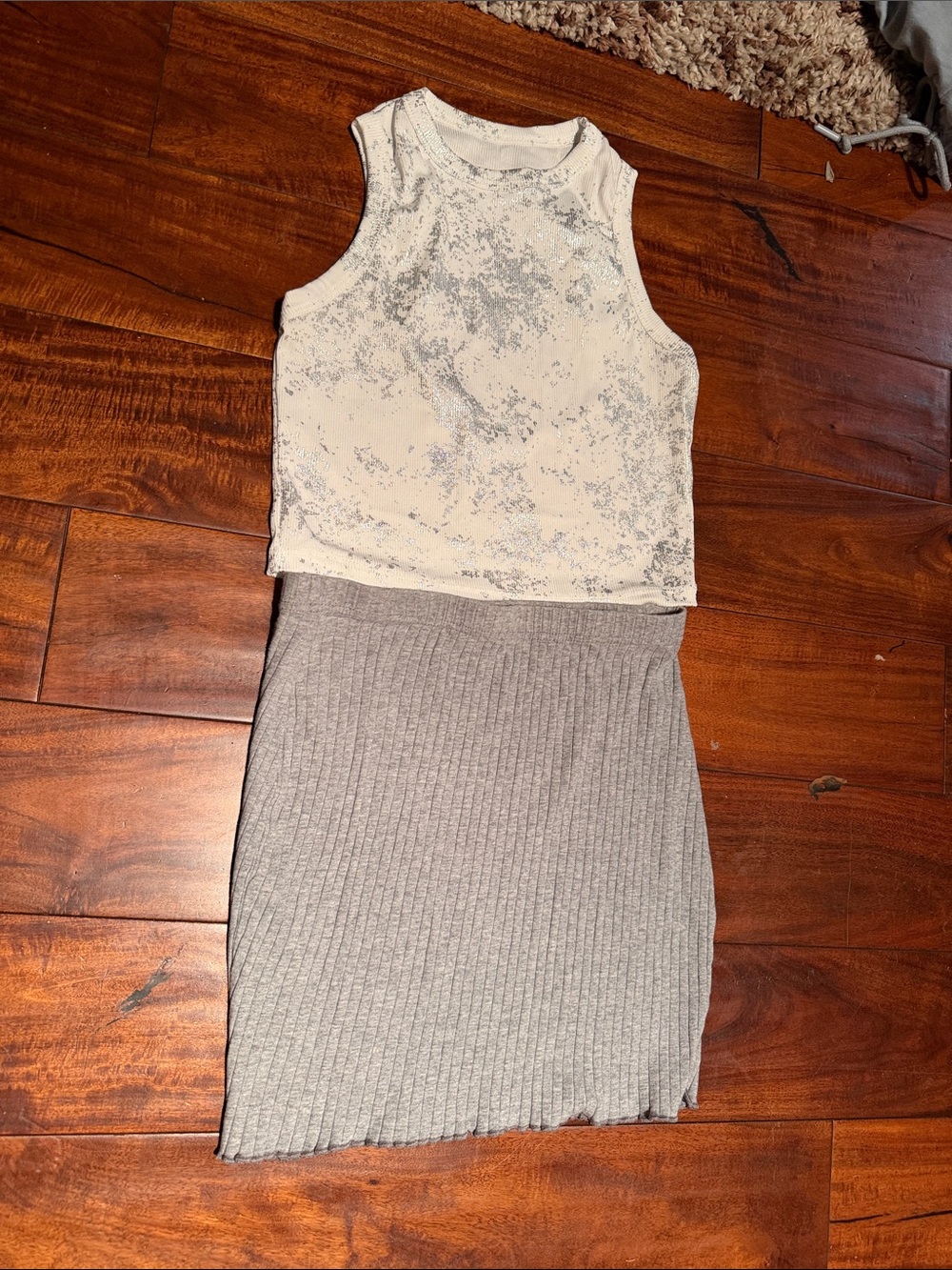 SHEIN Cream Speckled Tank with Gray Ribbed Skirt Kids Matching Set